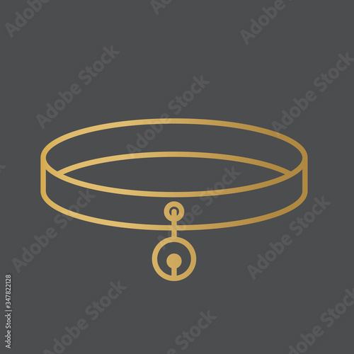 golden cat collar with bell icon - vector illustration