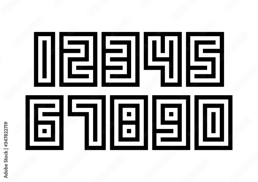 Set of numbers with black and white typography design elements