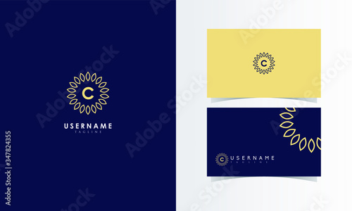 C Flower Logo Mark with business card template design for branding identity