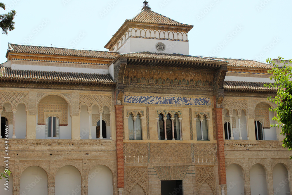 Facade of the Real Alcazar of Seville, palace of Islamic art in Spain