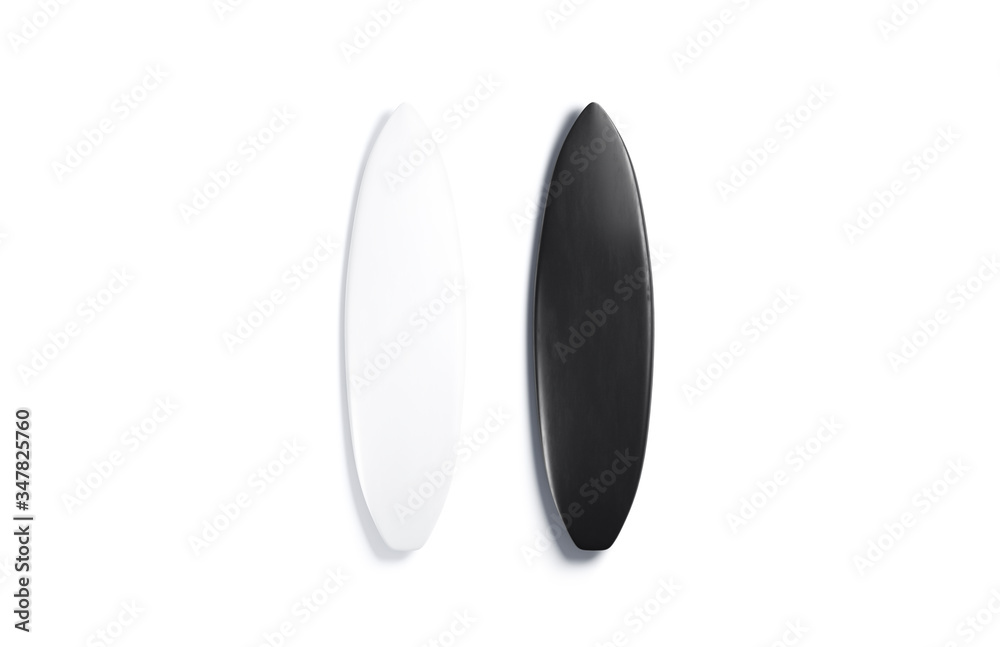 Blank black and white surfboard mock up set, top view