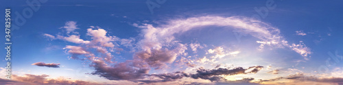 Obraz na płótnie Seamless hdri panorama 360 degrees angle view blue pink evening sky with beautif