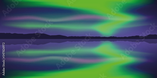beautiful polar lights by the lake vector illustration EPS10