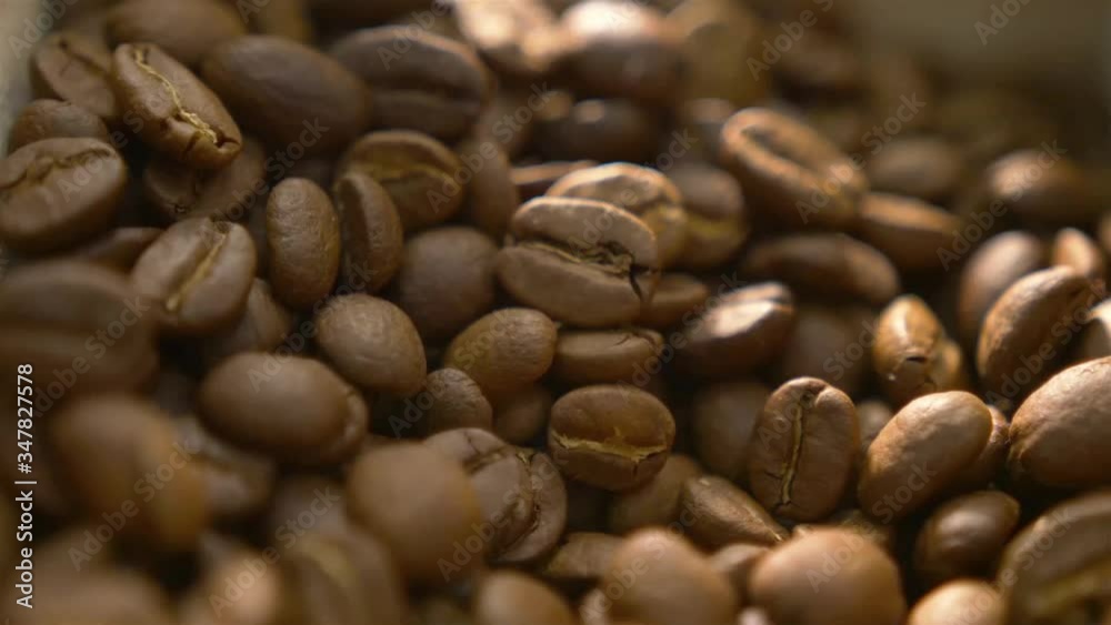 Rows of brown coffee beans stacked - dolly backwards Rows of brown coffee beans stacked - dolly backwards