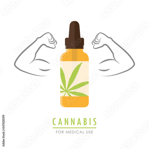 strong cannabis oil with muscular arms vector illustration EPS10