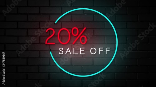 20% sale off neon sign promotion animated graphics in brick backgrounds