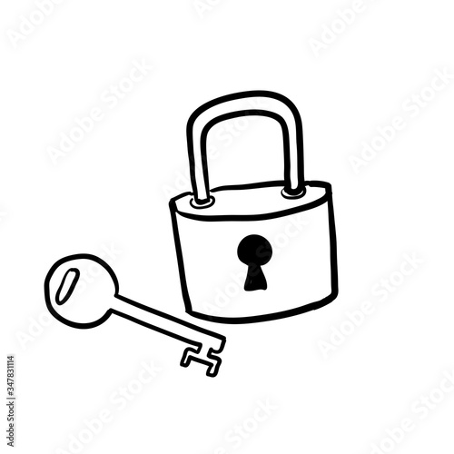 hand drawn padlocks and keys illustration in doodle style vector