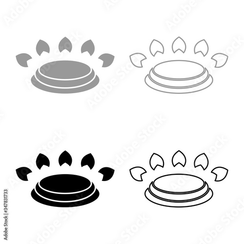 Gas burner stove symbol type cooking surfaces sign utensil destination panel icon outline set black grey color vector illustration flat style image