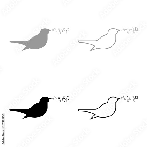 Nightingale singing tune song Bird musical notes Music concept icon outline set black grey color vector illustration flat style image
