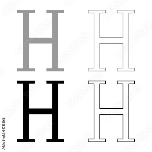 Eta greek symbol capital letter uppercase font icon outline set black grey color vector illustration flat style image