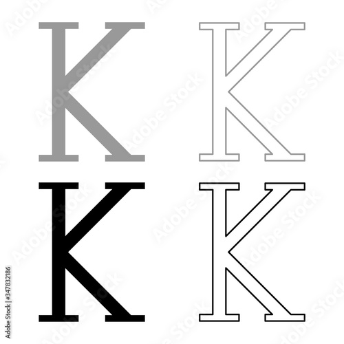 Kappa greek symbol capital letter uppercase font icon outline set black grey color vector illustration flat style image