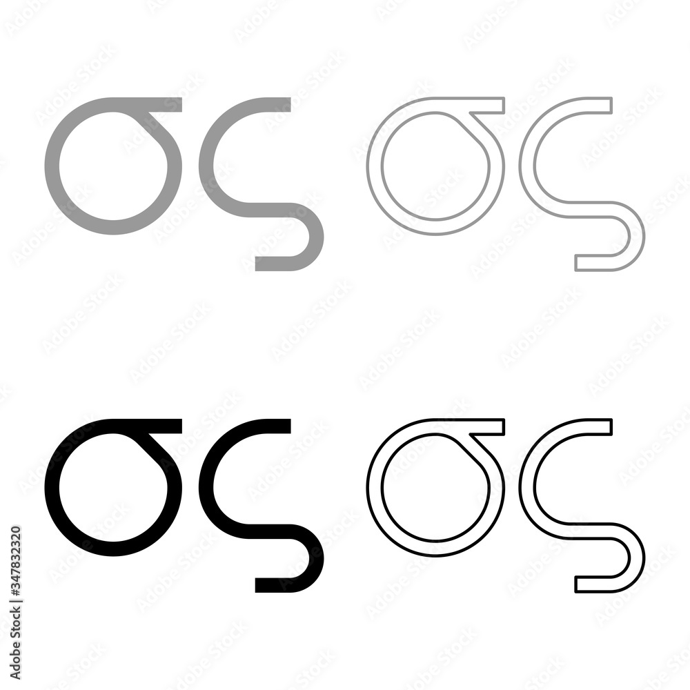 Sigma greek symbol small letter lowercase font icon outline set black grey color vector illustration flat style image