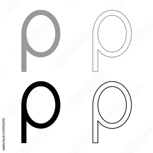 Rho greek symbol small letter lowercase font icon outline set black grey color vector illustration flat style image