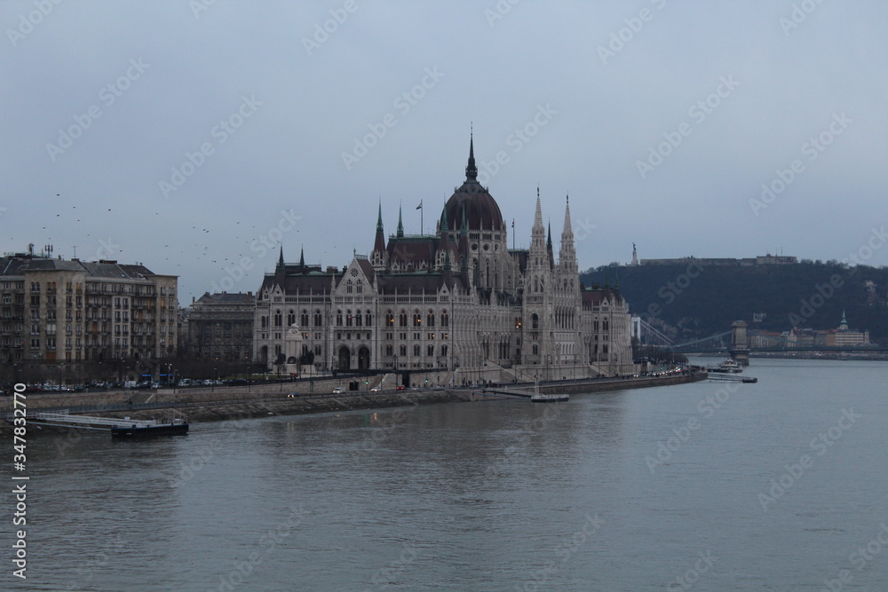 View of Parliament in Budapest in the evening