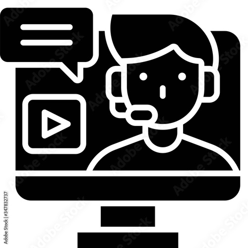 Man with headphone in monitor, video clip vector