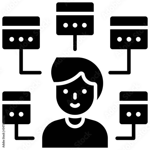 Multitasking icon, man with five window task