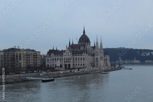 View of Parliament in Budapest in the evening © Elena