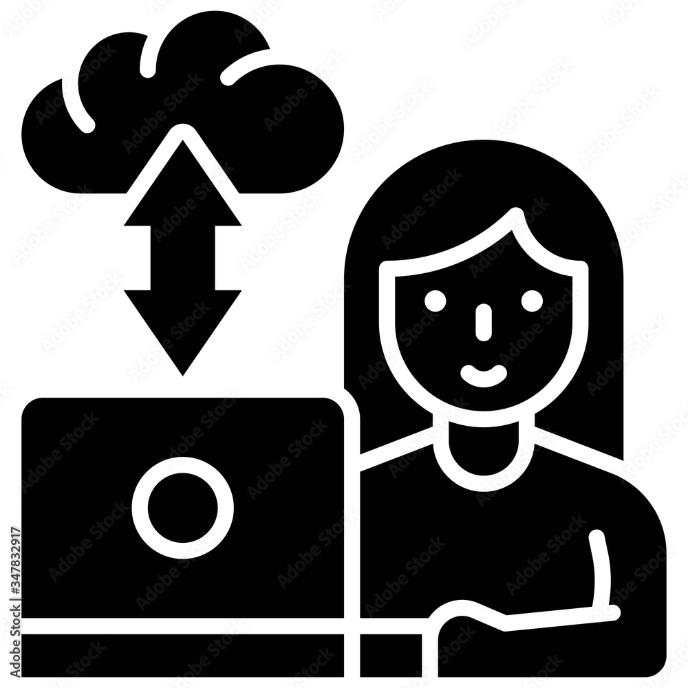 Naklejka premium Work from home, cloud storage vector icon