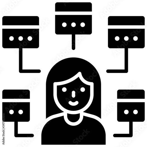 Multitasking icon, woman with five window task
