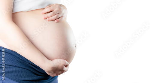 Wallpaper Mural close up pregnant woman on white background Torontodigital.ca