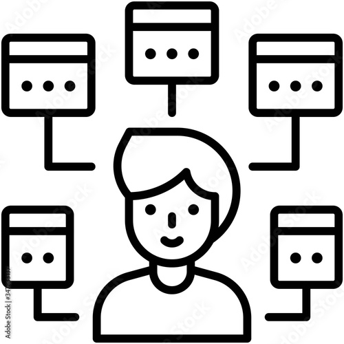 Multitasking icon, man with five window task