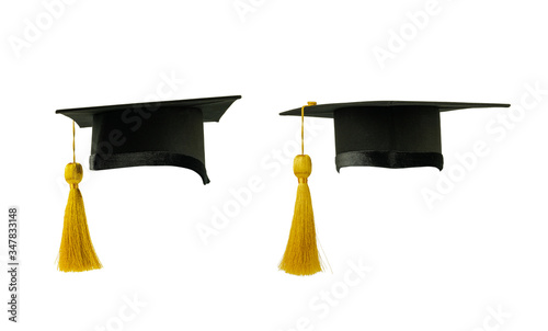 graduation cap with gold tassel isolated on white background