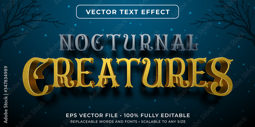 Editable text effect - night creatures style - obrazy, fototapety, plakaty 