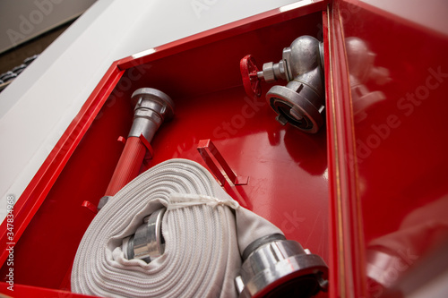 Fire protection cabinet with fire hydrant and hose. It's in the store.