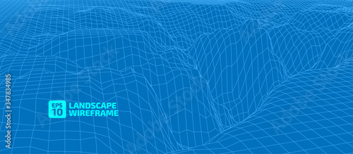 The stylized height of the topographic contour in lines. The concept of a conditional geography scheme and the terrain path. Height map. Blue colors. Wide picture format. Vector illustration. 