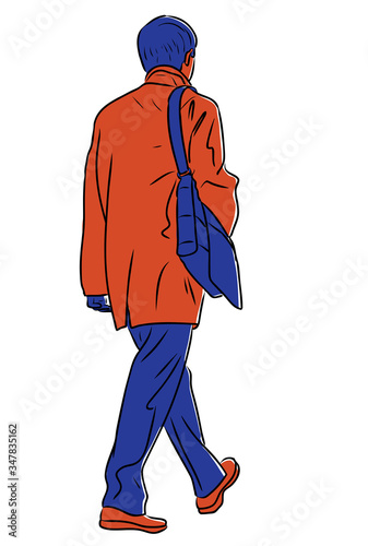 Vector image of casual townsman walking along street