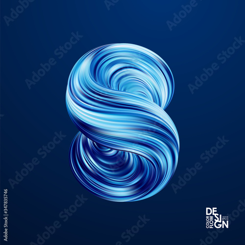 Abstract 3d blue color twisted flow shape of liquid fluid.
