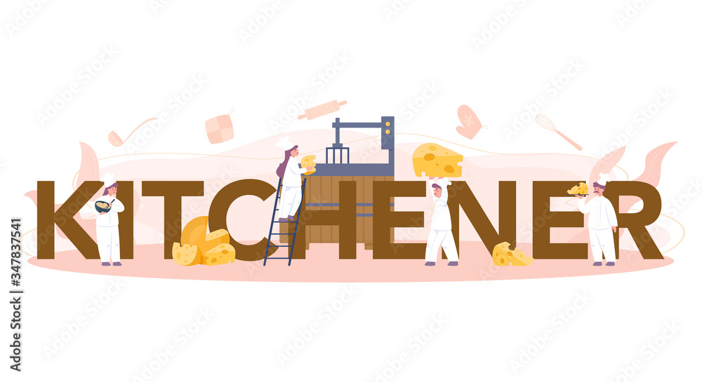 Fototapeta premium Cheese maker typographic header concept. Professional chef making
