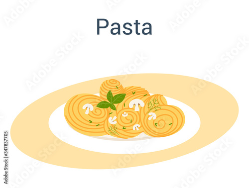 Spaghetti or pasta. Italian food on the plate. Delicious dinner