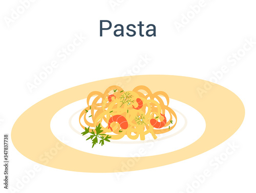 Spaghetti or pasta. Italian food on the plate. Delicious dinner