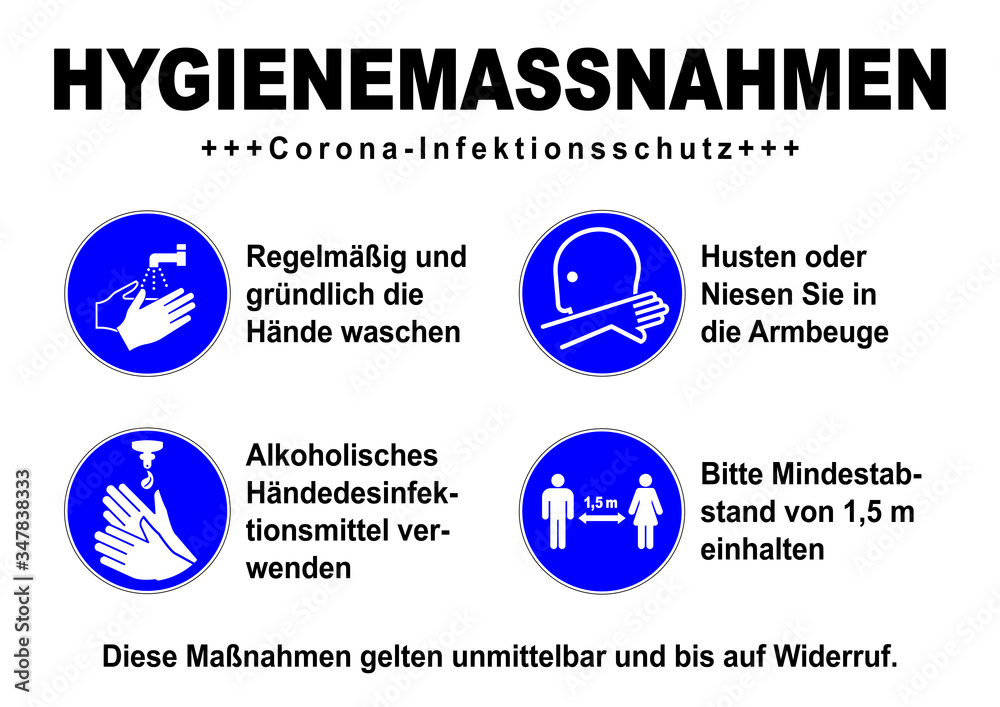 Φωτογραφία ds204 DiskretionSchild - german sign: Hygienemassnahmen / Infektionsschutz - Gebotszeichen: Desinfektion - Abstand halten