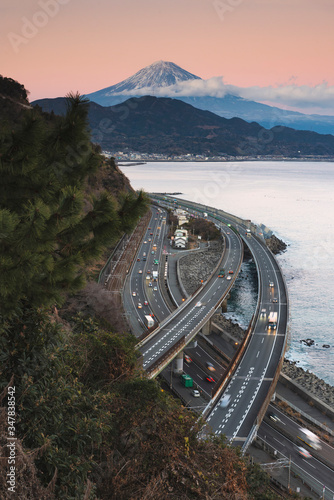 Scenic view of Landscape of Tomei Express Way at Sattatoge Pass with Fuji Mountain Background, Shizuoka photo