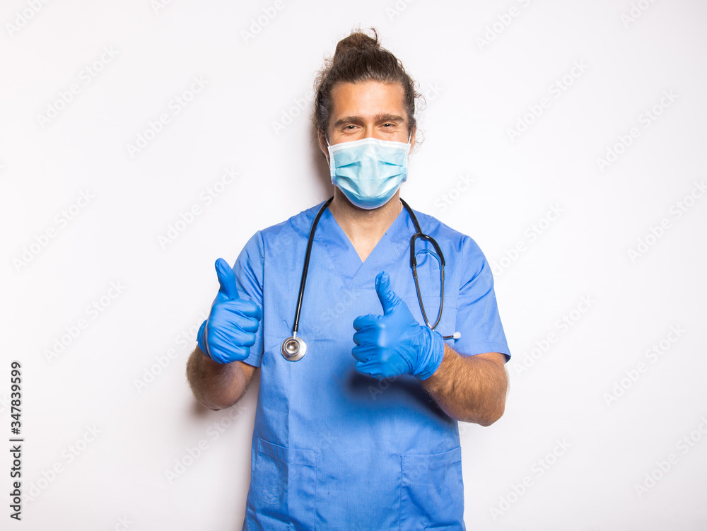 doctor with mask and gloves in a white background