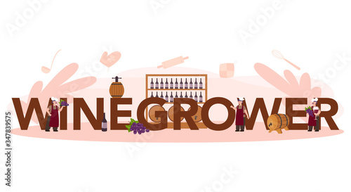Wine maker typographic header concept. Man wearing his apron