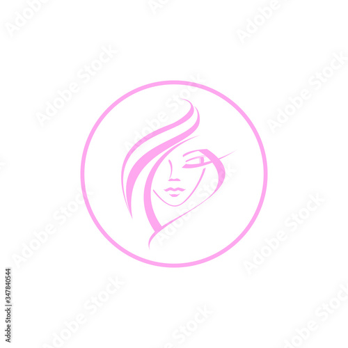 Woman face logo. Beauty salon icon. Lovely lady portrait. Girl hairstyle.