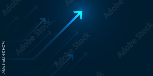 Fototapeta Light arrow up circuit on dark blue background with copy space copy illustration, business growth concept