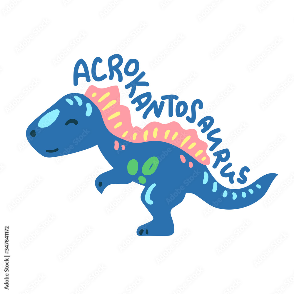 Fototapeta premium Cartoon dinosaur Acrokantosaurus. Cute dino character isolated. Playful dinosaur vector illustration on white
