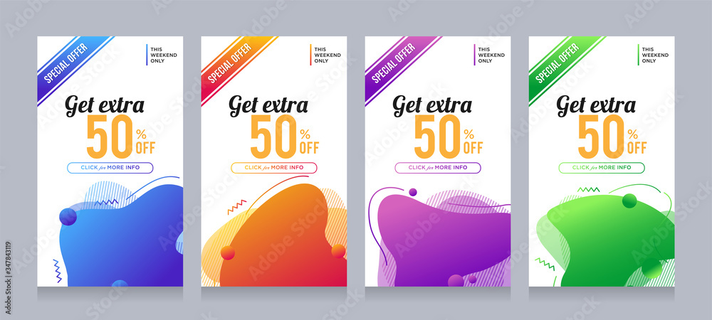 Modern colorful advertising poster for flash sale banners with dynamic shape. Sale banner template design, Flash sale special offer set