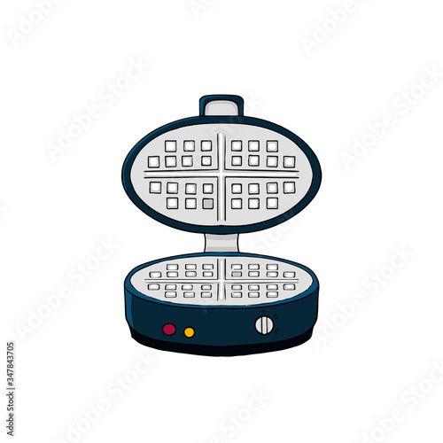 Vector electric waffle maker for the kitchen. The device for frying, grilling, heating. Illustration on the theme of cuisine, cooking, recipes, kitchen items isolated on white background.