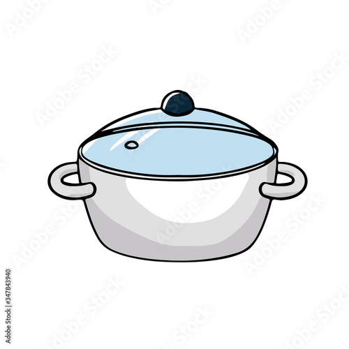 Vector metal pot. Kitchen item, appliance, dishes. The illustration on the theme of food and cooking, frying, grilling isolated on a white background