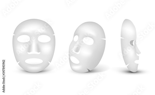Cosmetic mask. White woman realistic mask of face vector beauty salon symbols. Face care facial mask, beauty cleansing and moisturising illustration