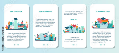 Sexual education mobile application banner set. Sexual health lesson