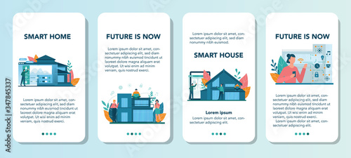Smart home mobile application banner set. Idea of wireless technology