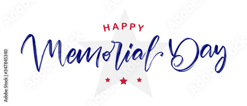 Vector illustration: Handwritten calligraphic lettering of Happy Memorial Day with star
