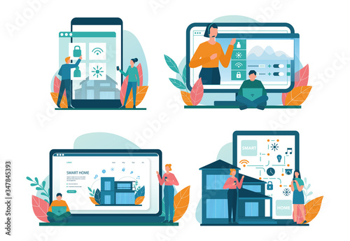 Smart home online service or platform set. Idea of wireless technology