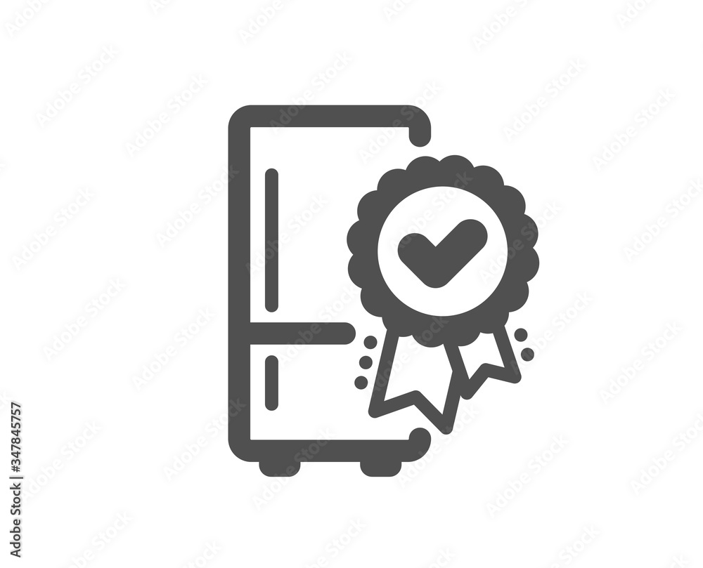 Certified refrigerator icon. Fridge award sign. Freezer storage symbol. Classic flat style. Quality design element. Simple certified refrigerator icon. Vector